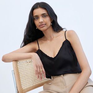 Aritzia Wilfred Ruffle Black Satin Camisole XS